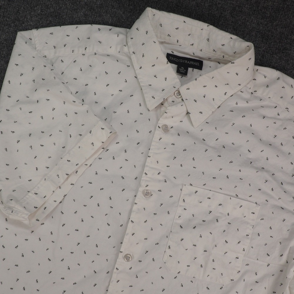 Tricots St Raphael Shirt Mens XL Short Sleeve White Printed Casual Summer Beach